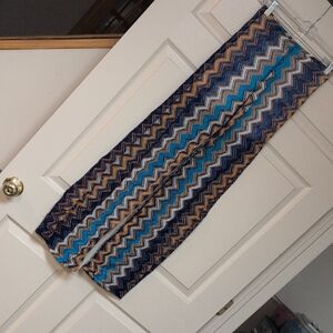 Elegant Chevron Maxi Skirt in Blue and Brown